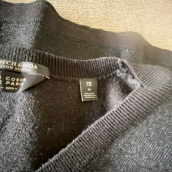 Scotch & Soda Maison Scotch Black Long Sleeve Metallic V Neck Sweater Medium - Picture 8 of 9